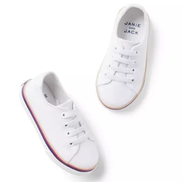 Janie and Jack White Toddler Sunset Stripe Sneakers with Size 9 - Picture 1 of 11